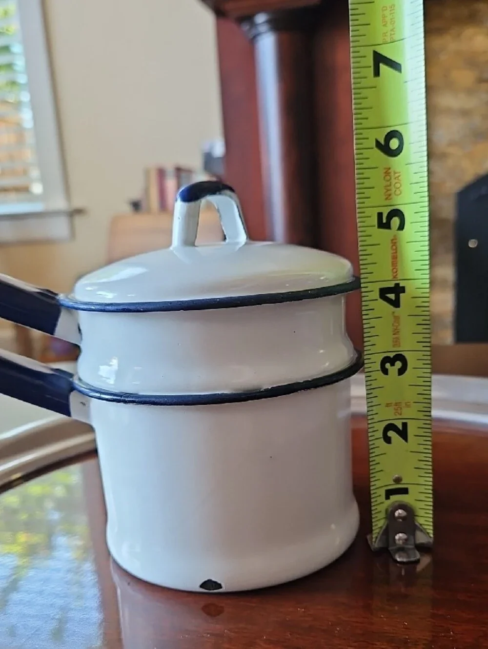 VTG 1940s White Enamelware 3-Piece Boiler Pot Cobalt Blue Trim